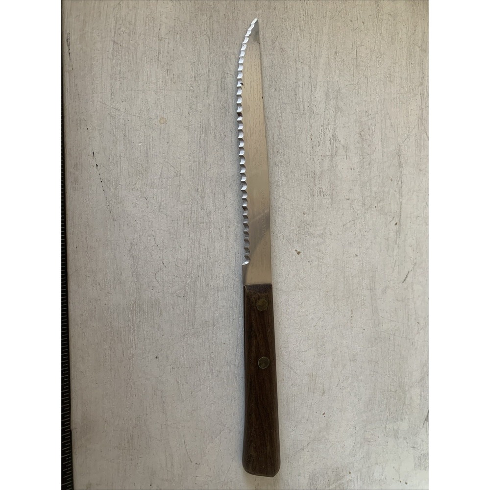 Forgecraft USA Steak‎ Knife Serrated Stainless Steel Wood Handle Vintage 8.25in